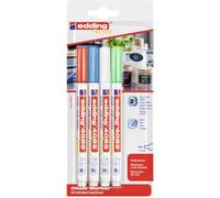 edding 4085 chalk marker - red, white, blue, green (basic) - 4 chalk pens - round nib 1-2 mm, wet wipe pen for chalkboards, windows, glass, mirrors - liquid chalk marker pens for opaque coverage