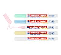 edding 4085 chalk marker - yellow, green, rose, blue, white (pastel) - 5 chalk pens - round nib 1-2 mm, wet wipe pen for chalkboards,windows,glass, mirrors-liquid chalk marker pens for opaque coverage