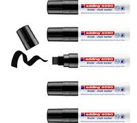 edding 4090 Chalk Marker - Black - 5 Chalk pens - Chisel tip 4-15 mm - Broad-Tipped Wet Wipe Pen for chalkboards, Windows, Glass, Mirrors - Liquid Chalk Marker pens for Opaque Coverage