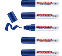 edding 4090 Chalk Marker - Blue - 5 Chalk pens - Chisel tip 4-15 mm - Broad-Tipped Wet Wipe Pen for chalkboards, Windows, Glass, Mirrors - Liquid Chalk Marker pens for Opaque Coverage