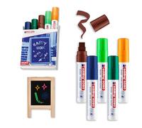edding 4090 chalk marker - multi-coloured - 5 chalk pens - chisel nib 4-15 mm - wet wipe pen for chalkboards, windows, glass, mirrors - liquid chalk marker pens for opaque coverage