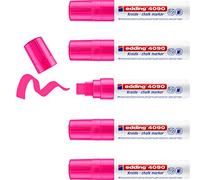 edding 4090 chalk marker - neon-pink - 5 chalk pens - chisel tip 4-15 mm - broad-tipped wet wipe pen for chalkboards, windows, glass, mirrors - liquid chalk marker pens for opaque coverage