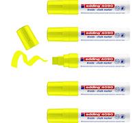 edding 4090 chalk marker - neon-yellow - 5 chalk pens - chisel tip 4-15 mm - broad-tipped wet wipe pen for chalkboards, windows, glass, mirrors - liquid chalk marker pens for opaque coverage