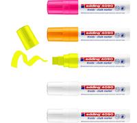 edding 4090 chalk marker pen set - 2 white, 3 neon colours - 5 chalk pens - chis