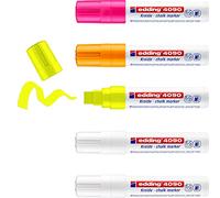 Edding 4090 Chalk Marker Pen Set - 2 White, 3 Neon Colours - 5 Chalk Pens