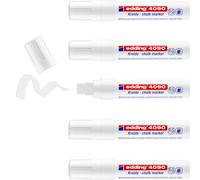 edding 4090 chalk marker - white - 5 chalk pens - chisel tip 4-15 mm - broad-tipped wet wipe pen for chalkboards, windows, glass, mirrors - liquid chalk marker pens for opaque coverage