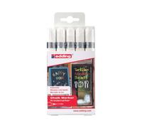 edding 4095 Chalk Marker, Colour: White, Pack of 5, Thin Chalk Pen, Window Marker, For Writing on Window, Blackboard and Glass, Wet-Wipe