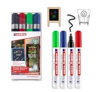 edding 4095 chalk marker pen set - black, red, blue, green - 4 chalk pens - round nib 2-3 mm - wet wipe pen for chalkboards, windows, glass, mirrors - liquid chalk marker pens for opaque coverage