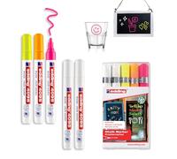 edding 4095 Chalk Marker Pen Set - White, Yellow, Orange, Pink - 5 Chalk Pens - Round Tip 2-3 mm - Wet Wipe Pen for Chalkboards, Windows, Glass, Mirrors - Liquid Chalk Marker Pens for Opaque Coverage