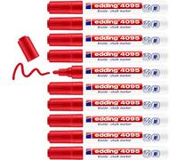 edding 4095 chalk marker - red - 10 chalk pens - round tip 2-3 mm - medium-tipped wet wipe pen for chalkboards, windows, glass, mirrors - liquid chalk marker pens for opaque coverage