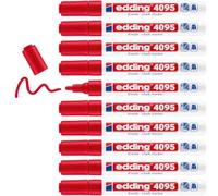 edding 4095 Chalk Marker - red - 10 Chalk pens - Round tip 2-3 mm - Medium-Tipped Wet Wipe Pen for chalkboards, Windows, Glass, Mirrors - Liquid Chalk Marker pens for Opaque Coverage