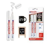 edding 4095 chalk marker - white - 2 chalk pens - round nib 2-3 mm - medium-nib wet wipe pen for chalkboards, windows, glass, mirrors - liquid chalk marker pens for opaque coverage