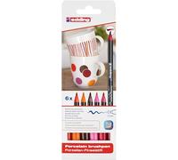 edding 4200 porcelain brush pen - 3x red, orange, brown, pink - 6 pens - brush nib 1-4 mm - felt-nib pen for painting and decorating ceramics, porcelain - dishwasher-safe, lightfast ink, quick-drying