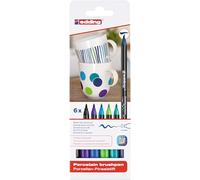 edding 4200 porcelain brush pen - black, violet, 3x blue, green, - 6 pens - brush nib 1-4 mm - painting and decorating ceramics, porcelain - dishwasher-safe, lightfast ink, quick-drying - felt-nib pen