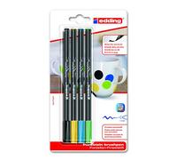 edding 4200 porcelain brush pen - black, yellow, blue, green - 4 pens - brush nib 1-4 mm - felt-nib pen for painting and decorating ceramics, porcelain - dishwasher-safe, lightfast ink, quick-drying