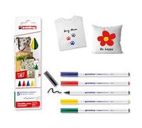 edding 4600 textile pen - black, red, blue, green, yellow - set of 5 - round nib 1 mm - permanent fabric pens for drawing on textiles, wash-resistant up to 60 °C - fabric pen
