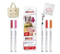 edding 4600 textile pen - black, red, orange, pink, carmine red - set of 5 - round nib 1 mm - permanent fabric pens for drawing on textiles, wash-resistant up to 60 °C - fabric pen