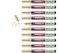 edding 51 EcoLine paint marker - gold - pack of 10 - round nib 1-2 mm - water-based ink, highly opaque & waterproof - pen for glass, stone, wood, plastic and paper