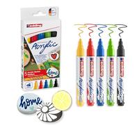 edding 5100 acrylic marker - black red blue yellow yellow-green - acrylic paint markers 5-pack (basic) - round tip 2-3mm - acrylic marker for pebbles, canvas and wood - acrylic marker waterproof