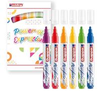 edding 5100 acrylic marker medium - basic colours - 6 waterproof acrylic paint marker - round nib 2-3mm - acrylic paint pen for drawing on canvas, art paper and wood - acrylic markers for pebbles