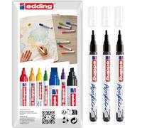 edding 5300 Acrylic Marker Fine 1-2mm Pack of 3 (Black) | Permanent | Water-Based Ink | Fine Round Nib | Acrylic Paint for Canvas, Wood, Stone, Painting Paper | Opaque | Odourless