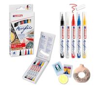 edding 5300 acrylic marker fine - multicolour - set of 5 acrylic paint markers - fine round nib 1-2mm - acrylic paint pens for drawing on canvas, art paper, wood, pebbles and stone