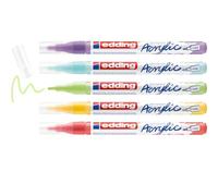 edding 5300 acrylic rainbow Set - 5 colourful acrylic markers - waterproof acrylic pens - fine round tip 1-2 mm - acrylic colours in a colourful selection for painting on canvas, paper, wood, stone