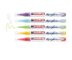 edding 5300 acrylic rainbow Set - 5 colourful acrylic markers - waterproof acrylic pens - fine round tip 1-2 mm - acrylic colours in a colourful selection for painting on canvas, paper, wood, stone