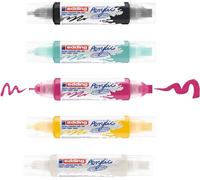 edding 5400 Acrylic 3D Double Liner - Black White Yellow Pink Turquoise - Acrylic Paint Set with 5 Tubes (Basic) - Double Nozzle 2-3,5-10 mm - Acrylic