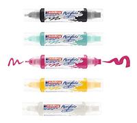 edding 5400 Acrylic 3D Double Liner - Black White Yellow Pink Turquoise - Acrylic Paint Set with 5 Tubes (Basic) - Double Nozzle 2-3,5-10 mm - Acrylic