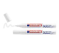 edding 750 Gloss Paint Marker - White - Pack of 2 Paint Markers - Round Tip 2-4 mm - Paint Pen for Glass, Pebbles, Wood, Plastic, Paper - Waterproof, High Coverage