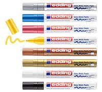 edding 750 gloss paint marker - black yellow pink light blue white gold silver copper - 8 paint markers - round nib 2-4 mm - paint pen for glass pebbles wood plastic paper - waterproof, high coverage