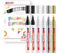edding 750 gloss paint marker - essential colours - 6 paint markers - round tip 2-4 mm - paint pen for glass, pebbles, wood, plastic, paper - waterproof, high coverage