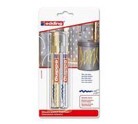 edding 750 gloss paint marker - gold, silver - pack of 2 paint markers - round nib 2-4 mm - paint pen for glass, pebbles, wood, plastic, paper - waterproof, high coverage