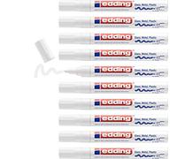 edding 750 gloss paint marker - white - 10 paint markers - round tip 2-4 mm - paint pen for glass, pebbles, wood, plastic, paper - waterproof, high coverage