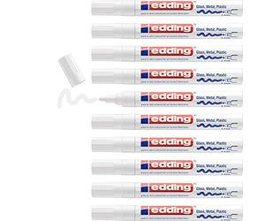 edding 750 gloss paint marker - white - 10 paint markers - round tip 2-4 mm - paint pen for glass, pebbles, wood, plastic, paper - waterproof, high coverage