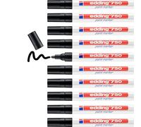 edding 750 paint marker - black - 10 pens - round tip 2-4 mm - paint marker for marking and labelling metal, glass, rocks or plastic - heat-resistant, permanent, smudge-proof and waterproof