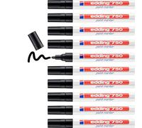 Edding 750 Paint Marker - Black - 10 Pens - Round Tip 2-4 mm - Paint Marker For Marking And Labelling Metal, Glass, Rocks Or