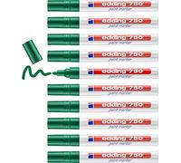edding 750 paint marker - green - 10 pens - round tip 2-4 mm - paint marker for marking and labelling metal, glass, rocks or plastic - heat-resistant, permanent, smudge-proof and waterproof