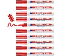 edding 750 paint marker - red - 10 pens - round tip 2-4 mm - paint marker for marking and labelling metal, glass, rocks or plastic - heat-resistant, permanent, smudge-proof and waterproof