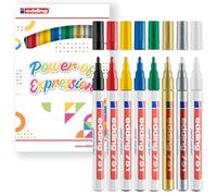 edding 751 gloss paint marker - basic colours - pack of 8 paint markers - round nib 1-2 mm - paint pen for glass, pebbles, wood, plastic, paper - waterproof, high coverage