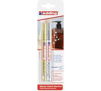 edding 751 gloss paint marker - gold, silver - pack of 2 paint markers - round tip 1-2 mm - paint pen for glass, pebbles, wood, plastic, paper - waterproof, high coverage