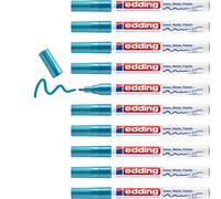 edding 751 gloss paint marker - light blue - 10 paint markers - round tip 1-2 mm - paint pen for glass, pebbles, wood, plastic, paper - waterproof, high coverage