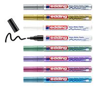 edding 751 gloss paint marker set - black white gold silver blue green violet pink (metallic) - 8 pens - round tip 1-2 mm - paint pen for glass pebbles wood plastic paper - waterproof, high coverage