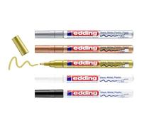 edding 751 gloss paint marker set - black, white, gold, silver, copper - 5 paint markers - round nib 1-2 mm - paint pen for glass, pebbles, wood, plastic, paper - waterproof, high coverage