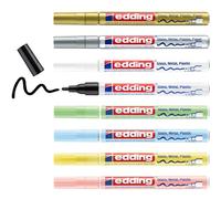 edding 751 gloss paint marker set - multi-coloured metallic, pastel - 8 pens - round nib 1-2 mm - paint pen for glass, pebbles, wood, plastic, paper - waterproof, high coverage