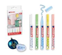 edding 751 gloss paint marker set - white, yellow, green, rose, blue (pastel) - 5 paint markers - round tip 1-2 mm - paint pen for glass, pebbles, wood, plastic, paper - waterproof, high coverage