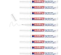 edding 751 gloss paint marker - white - 10 paint markers - round tip 1-2 mm - paint pen for glass, pebbles, wood, plastic, paper - waterproof, high coverage