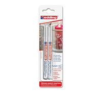 edding 751 gloss paint marker - white - pack of 2 paint markers - round nib 1-2 mm - paint pen for glass, pebbles, wood, plastic, paper - waterproof, high coverage