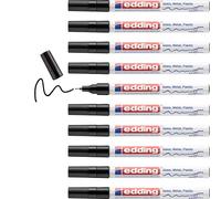 edding 780 gloss paint marker - black - 10 paint markers - extra-fine round tip 0.8 mm - paint pen for glass, pebbles, wood, plastic, paper - waterproof, high coverage